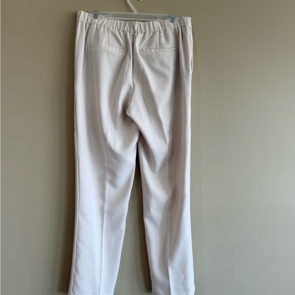 Old Navy Cream Dress Pants Straight-Leg Flat-Front Elastic Waist - Picture 2 of 8